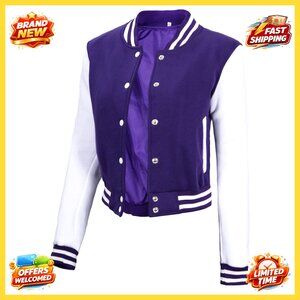 Cropped Varsity Bomber Jacket Lightweight Fleece Casual Chic Retro Style